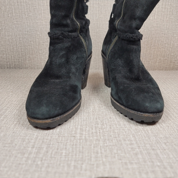 Frye Jen Black Shearling Suede Heeled Boots Women's Size 9.5 - Picture 4 of 13